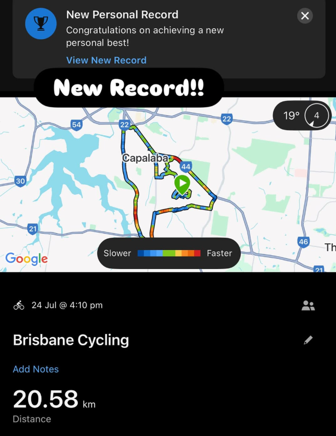 New PB 🚴‍♂️ 20.58km Brisbane, QLD